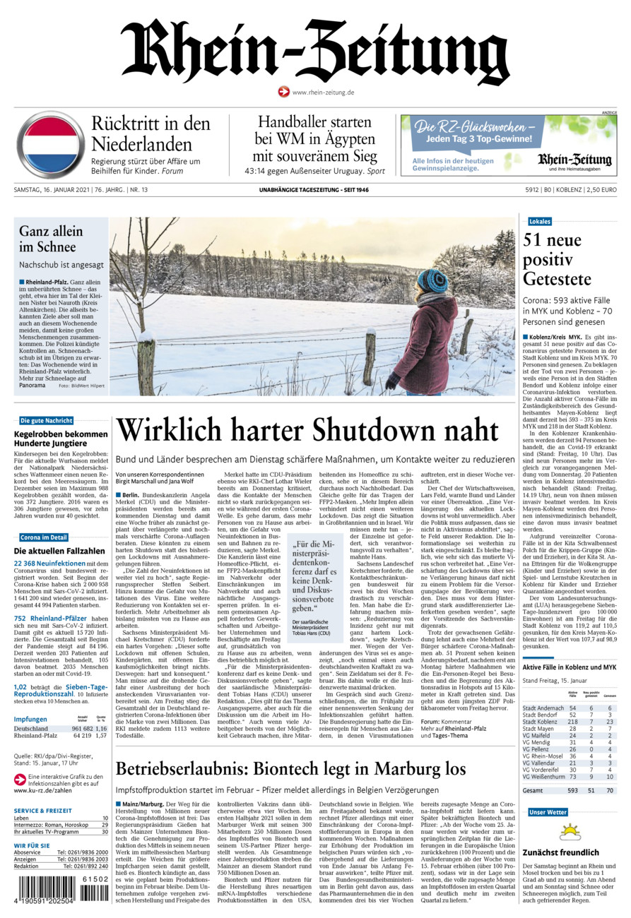 Rhein-Zeitung Koblenz & Region vom Samstag, 16.01.2021