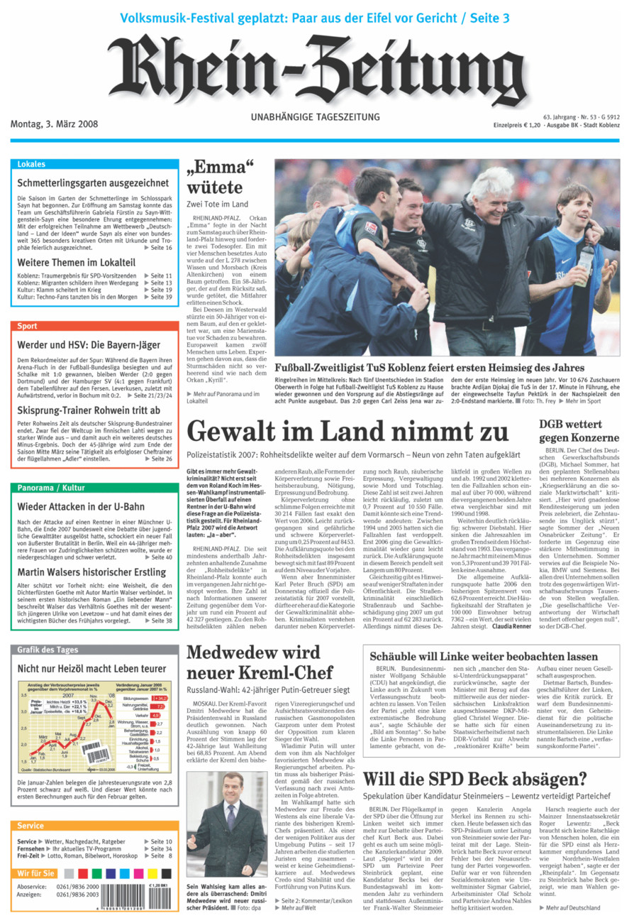 Rhein-Zeitung Koblenz & Region vom Montag, 03.03.2008