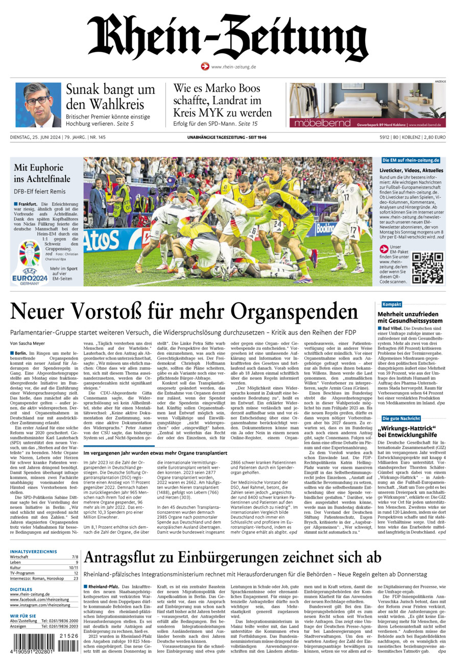 Rhein-Zeitung Koblenz & Region vom Dienstag, 25.06.2024