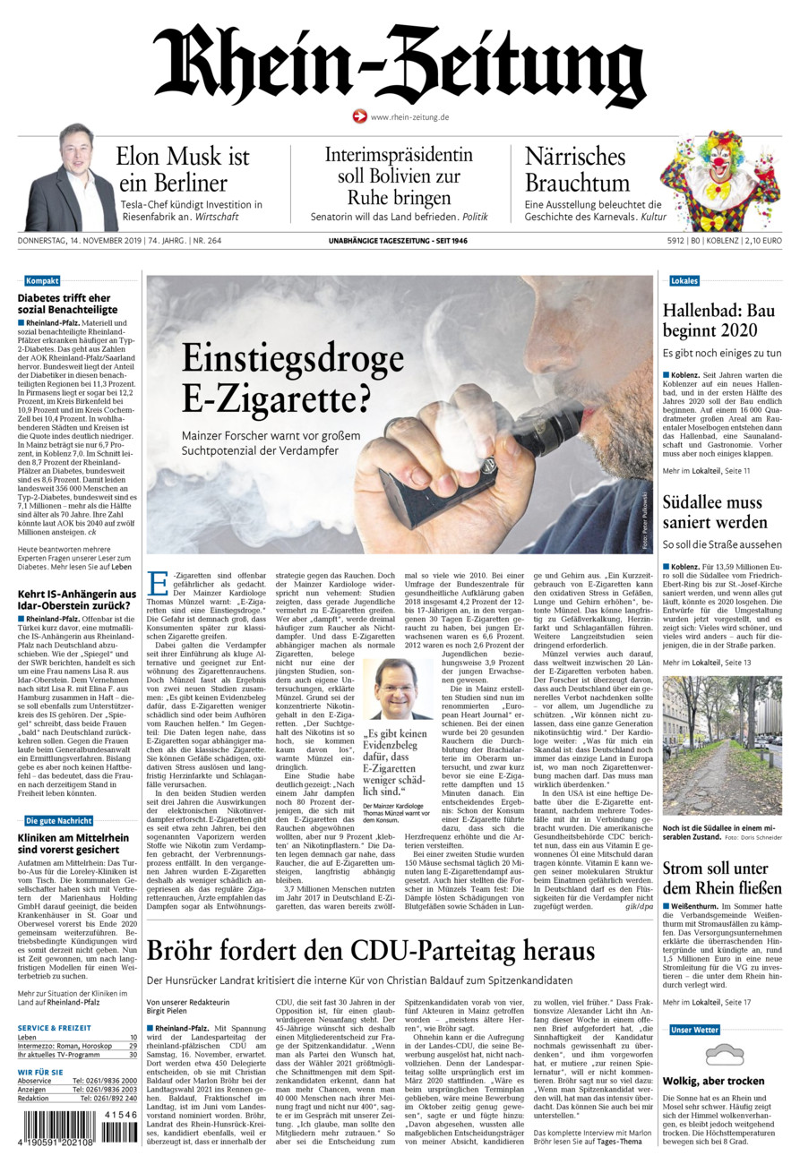 Rhein-Zeitung Koblenz & Region vom Donnerstag, 14.11.2019