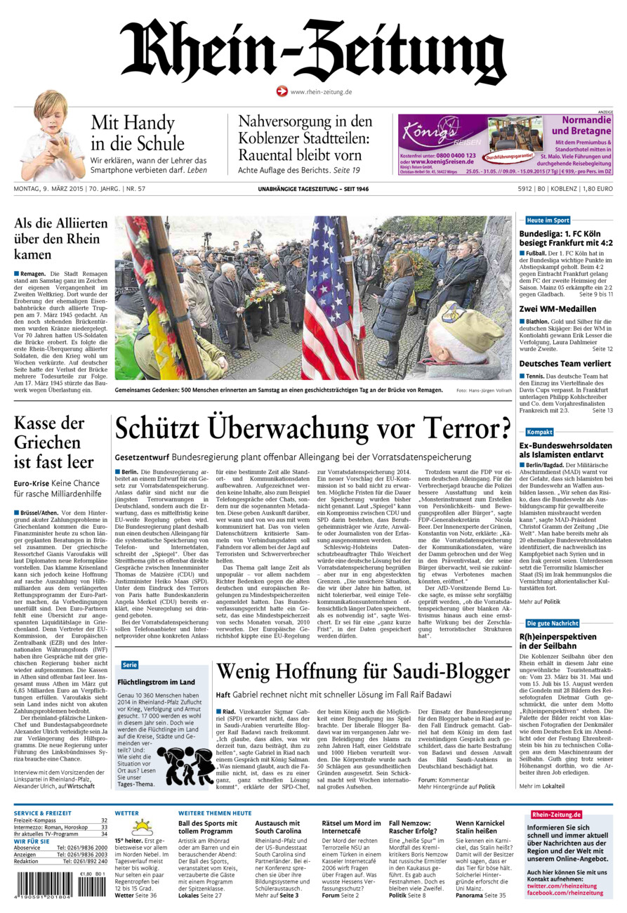 Rhein-Zeitung Koblenz & Region vom Montag, 09.03.2015