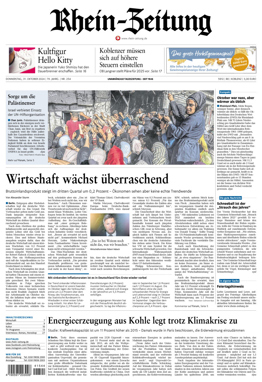 Rhein-Zeitung Koblenz & Region vom Donnerstag, 31.10.2024