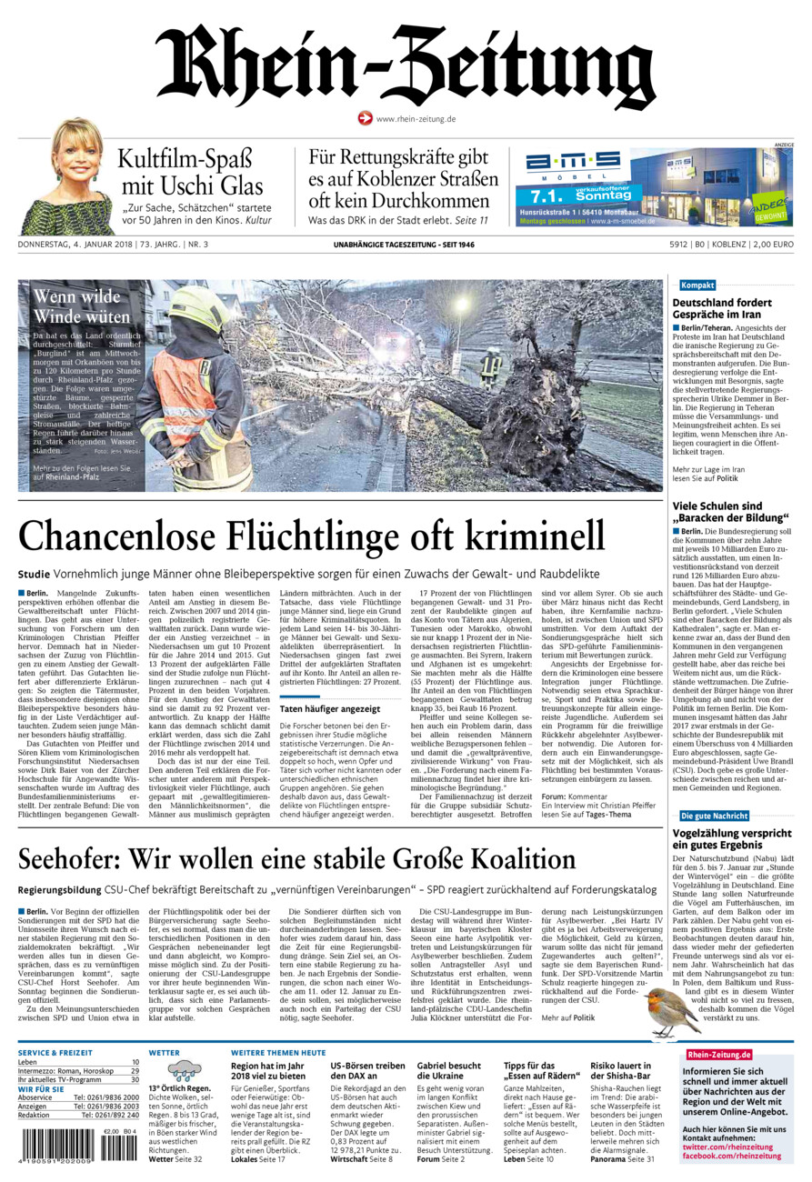 Rhein-Zeitung Koblenz & Region vom Donnerstag, 04.01.2018