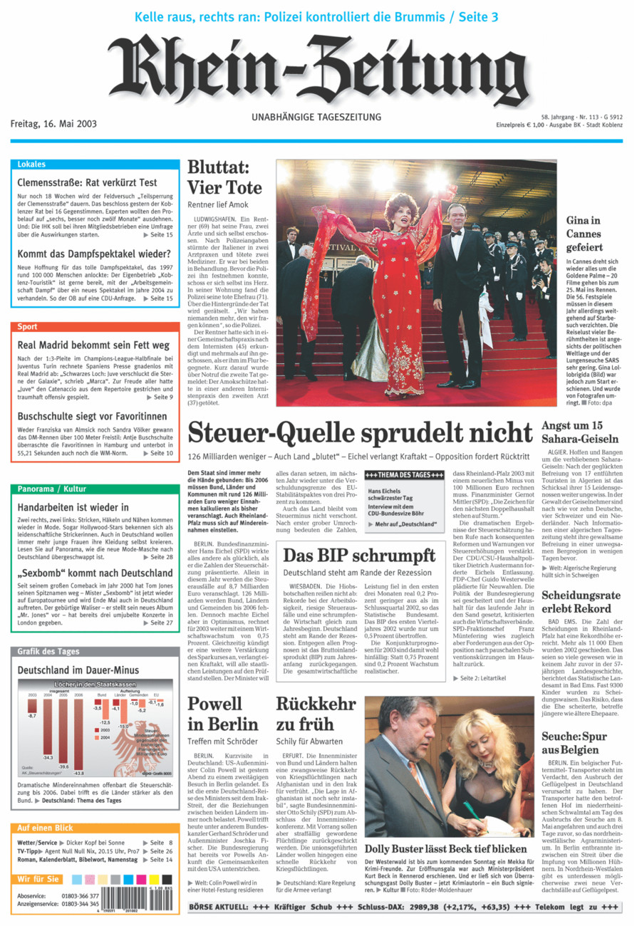 Rhein-Zeitung Koblenz & Region vom Freitag, 16.05.2003