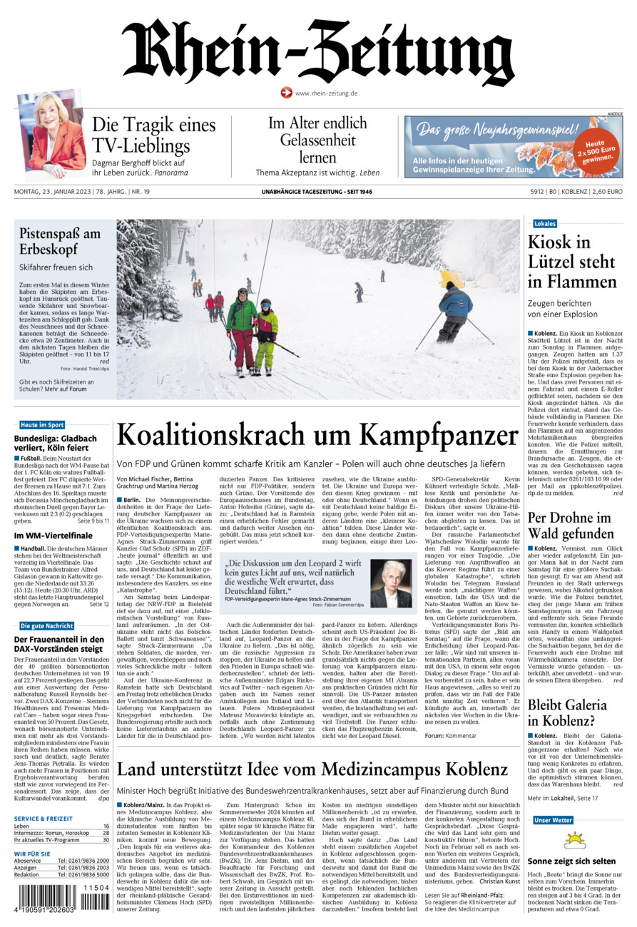 Rhein-Zeitung Koblenz & Region vom Montag, 23.01.2023