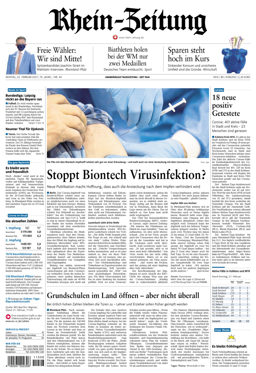 Rhein-Zeitung Koblenz & Region vom Montag, 22.02.2021