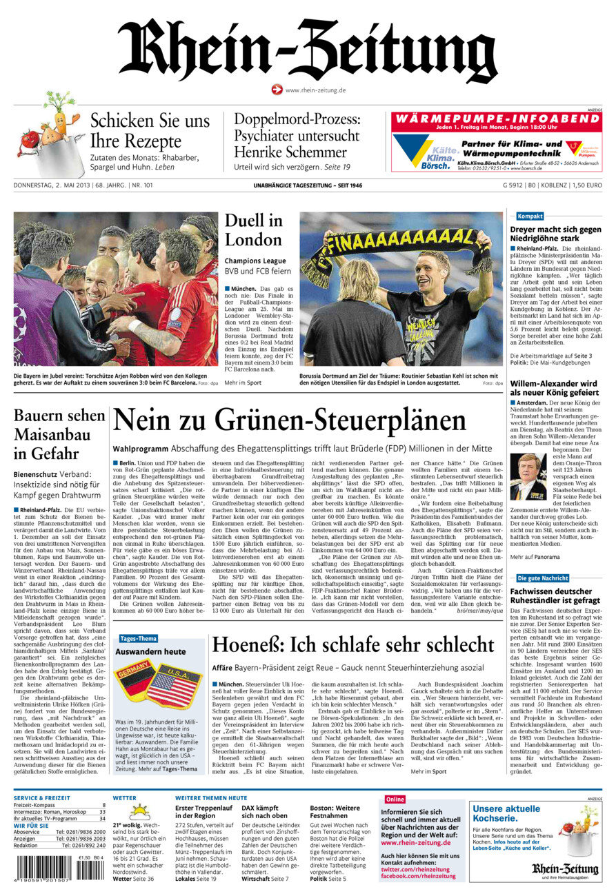 Rhein-Zeitung Koblenz & Region vom Donnerstag, 02.05.2013