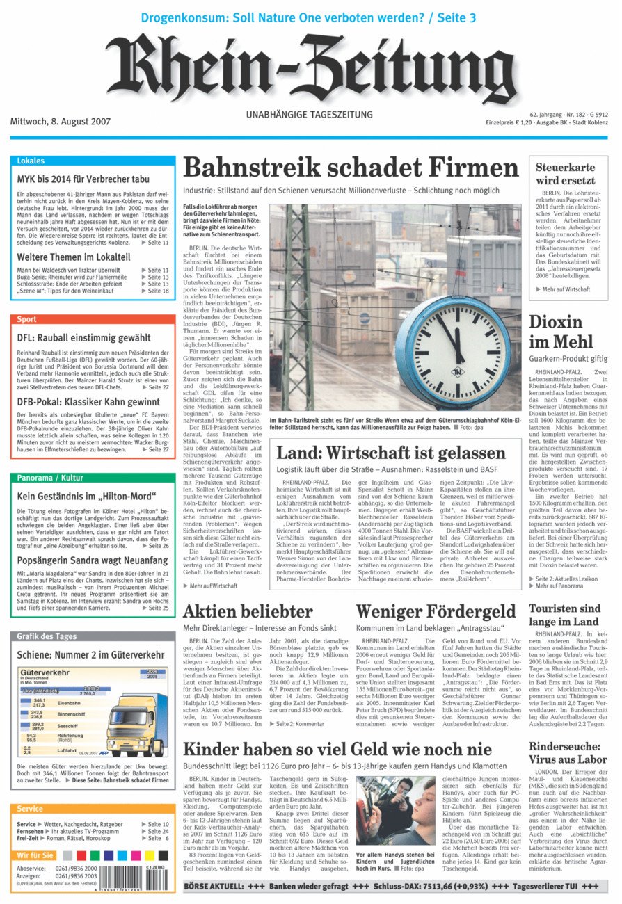 Rhein-Zeitung Koblenz & Region vom Mittwoch, 08.08.2007