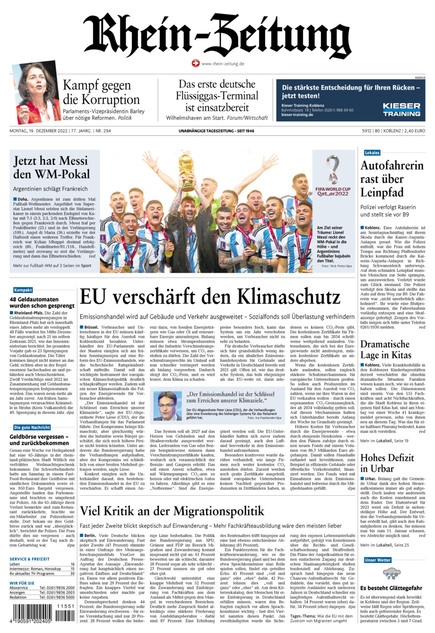 Rhein-Zeitung Koblenz & Region vom Montag, 19.12.2022