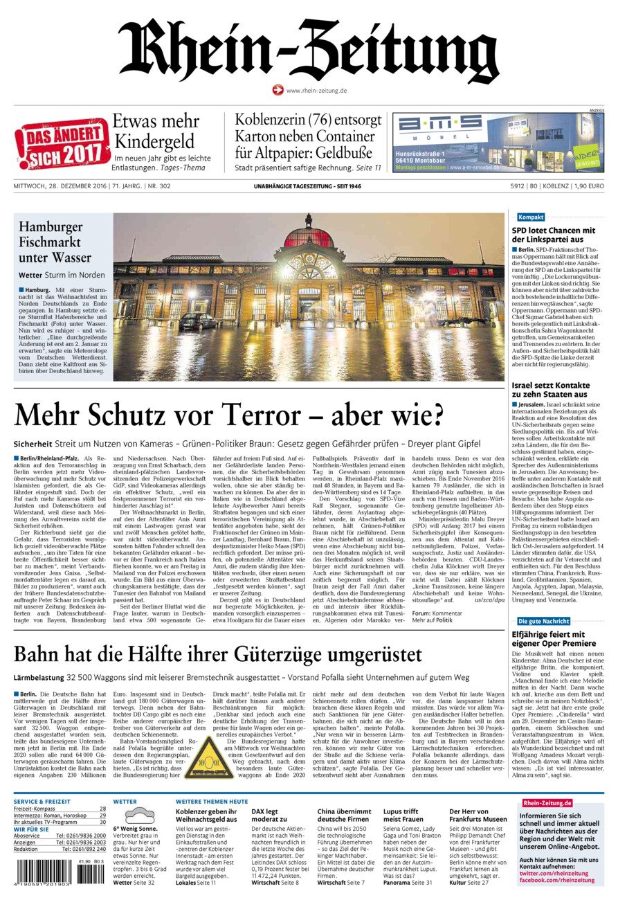 Rhein-Zeitung Koblenz & Region vom Mittwoch, 28.12.2016