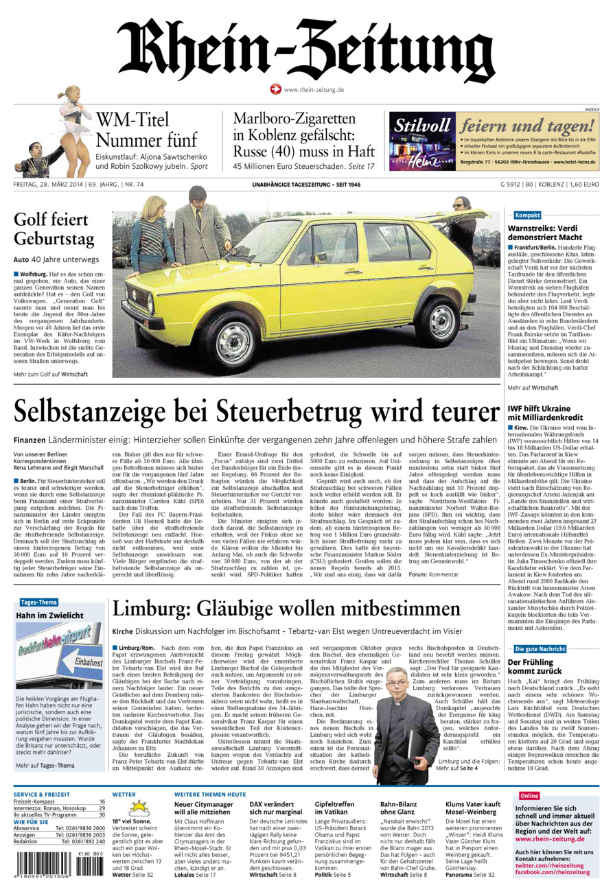 Rhein-Zeitung Koblenz & Region vom Freitag, 28.03.2014