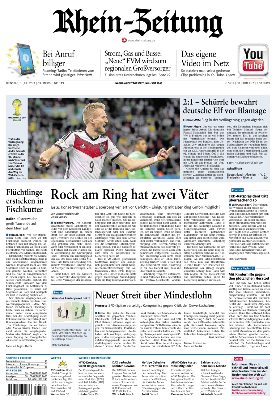 Rhein-Zeitung Koblenz & Region vom Dienstag, 01.07.2014