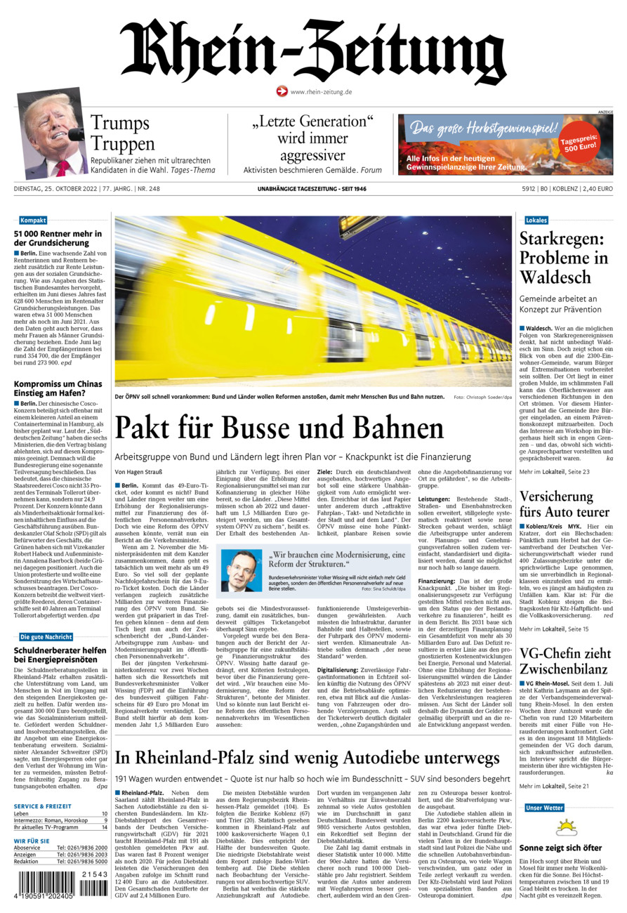 Rhein-Zeitung Koblenz & Region vom Dienstag, 25.10.2022