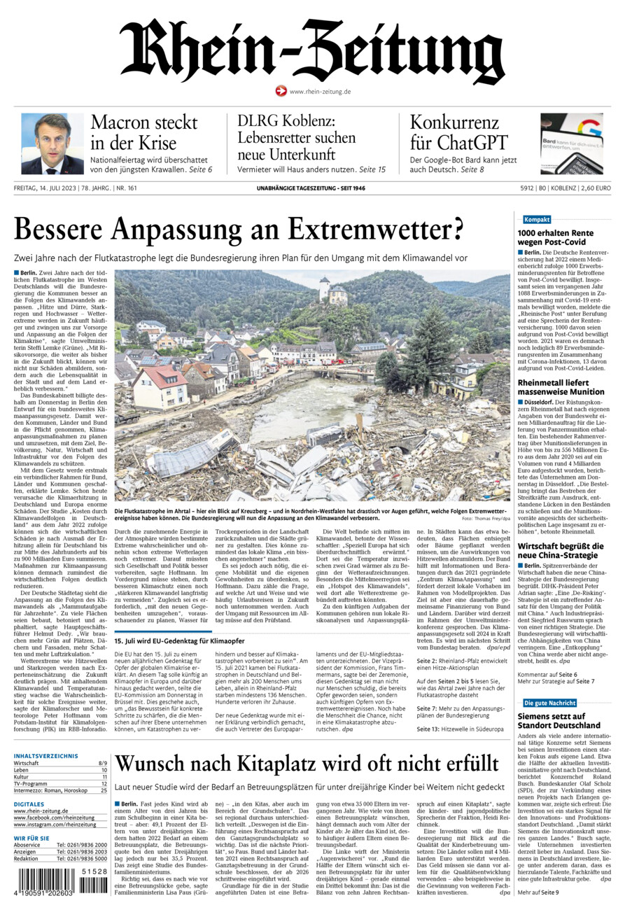 Rhein-Zeitung Koblenz & Region vom Freitag, 14.07.2023