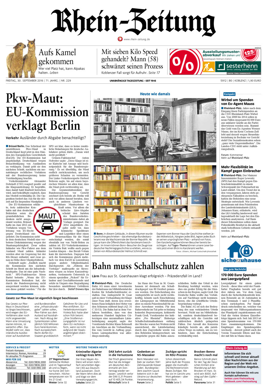 Rhein-Zeitung Koblenz & Region vom Freitag, 30.09.2016