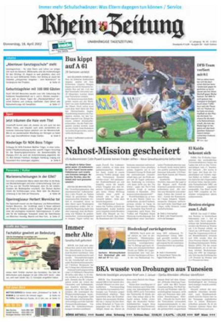 Rhein-Zeitung Koblenz & Region vom Donnerstag, 18.04.2002