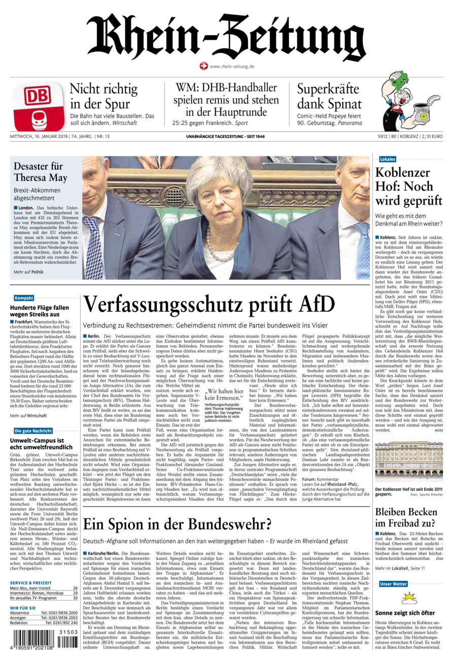 Rhein-Zeitung Koblenz & Region vom Mittwoch, 16.01.2019
