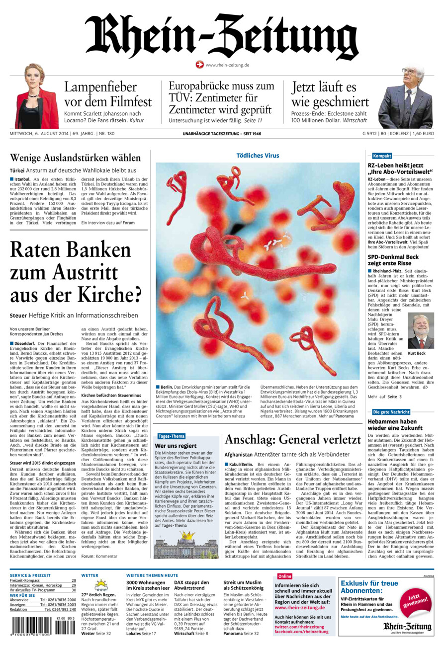 Rhein-Zeitung Koblenz & Region vom Mittwoch, 06.08.2014