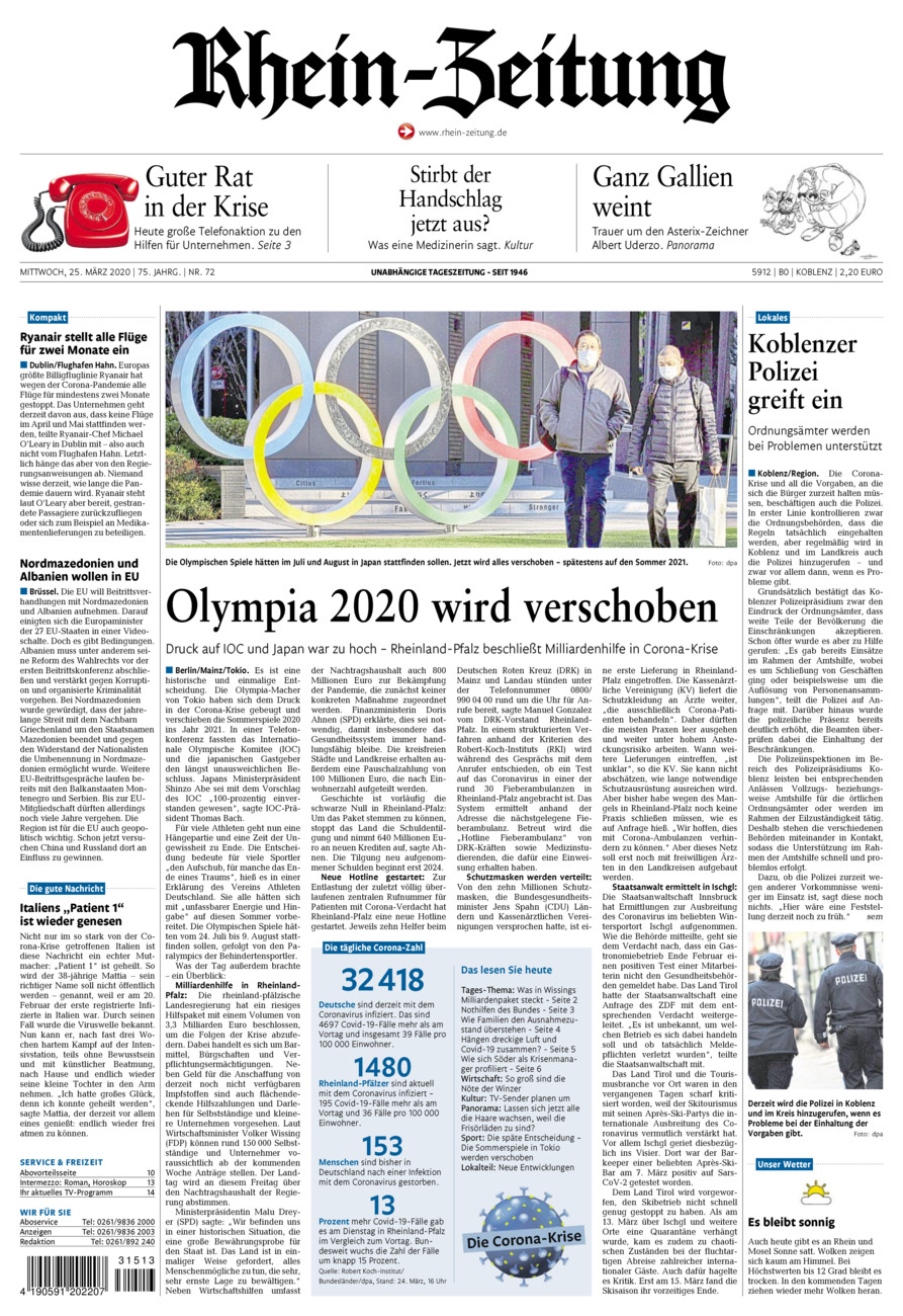 Rhein-Zeitung Koblenz & Region vom Mittwoch, 25.03.2020