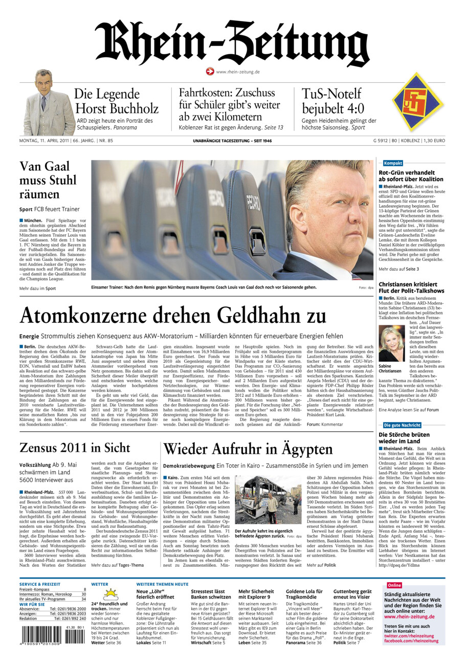 Rhein-Zeitung Koblenz & Region vom Montag, 11.04.2011