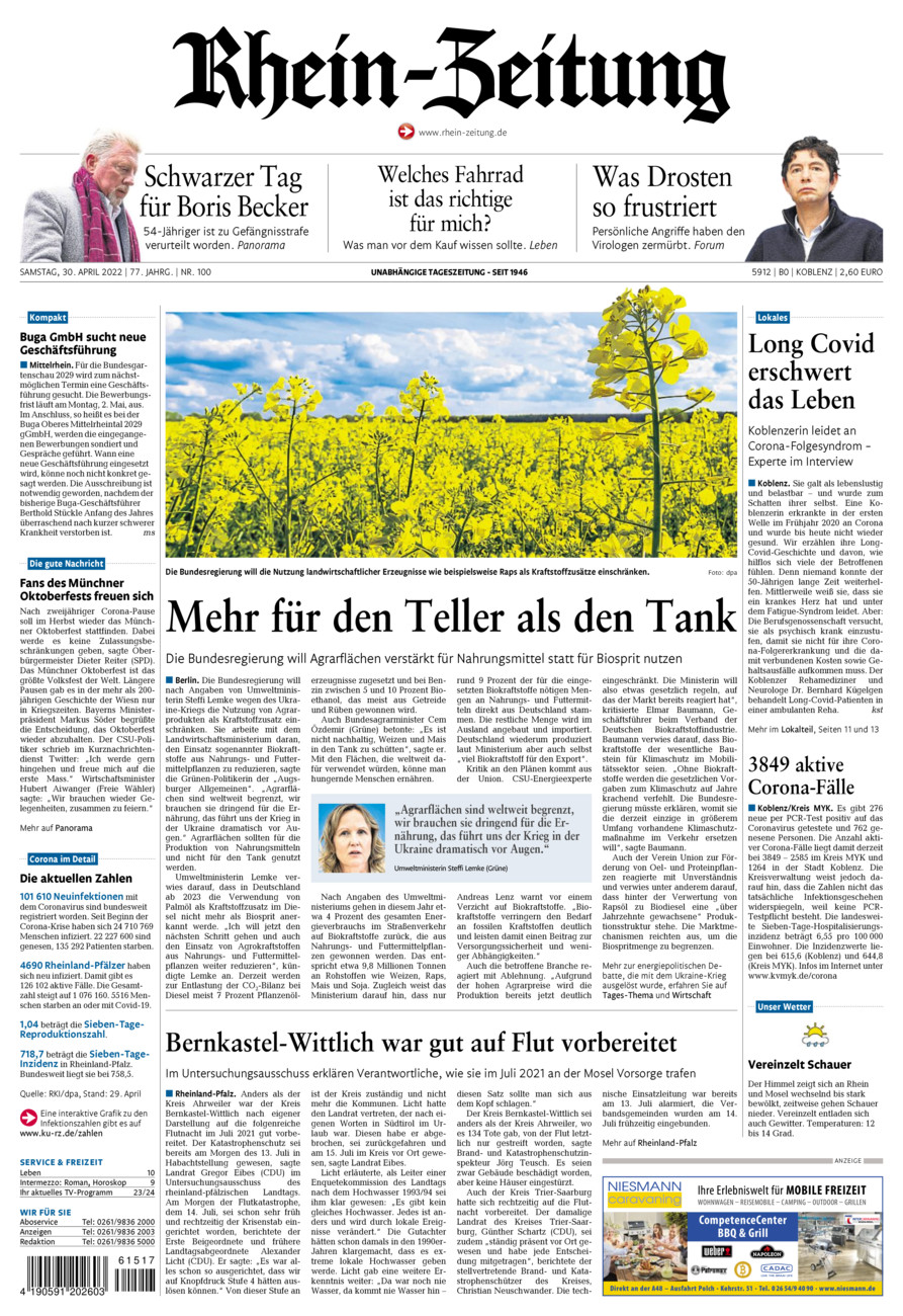 Rhein-Zeitung Koblenz & Region vom Samstag, 30.04.2022
