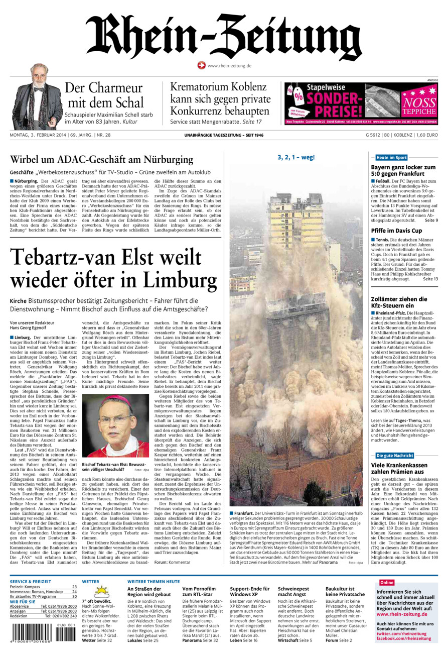 Rhein-Zeitung Koblenz & Region vom Montag, 03.02.2014