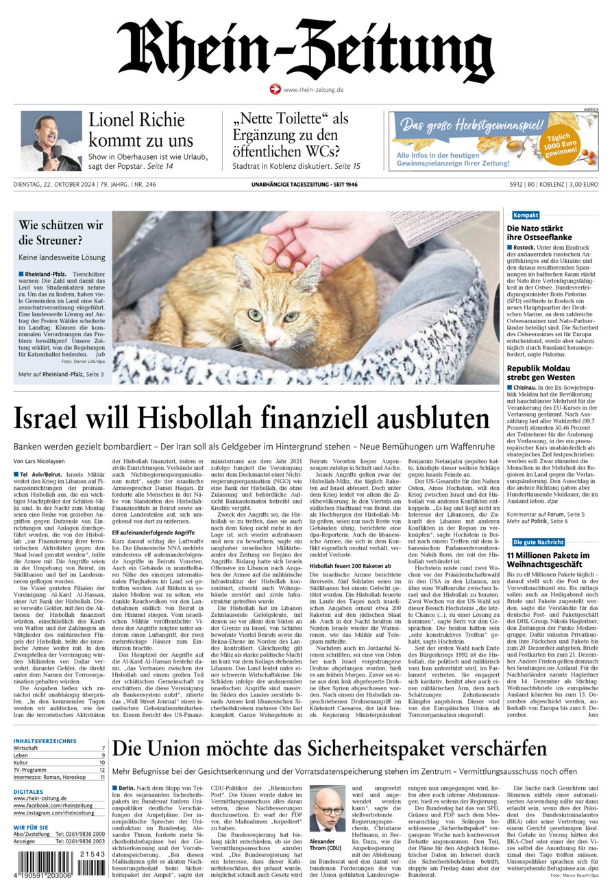 Rhein-Zeitung Koblenz & Region vom Dienstag, 22.10.2024