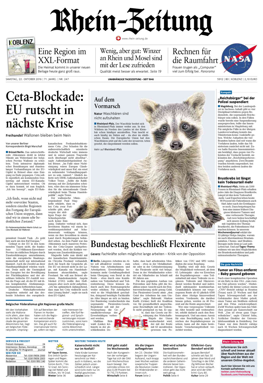 Rhein-Zeitung Koblenz & Region vom Samstag, 22.10.2016