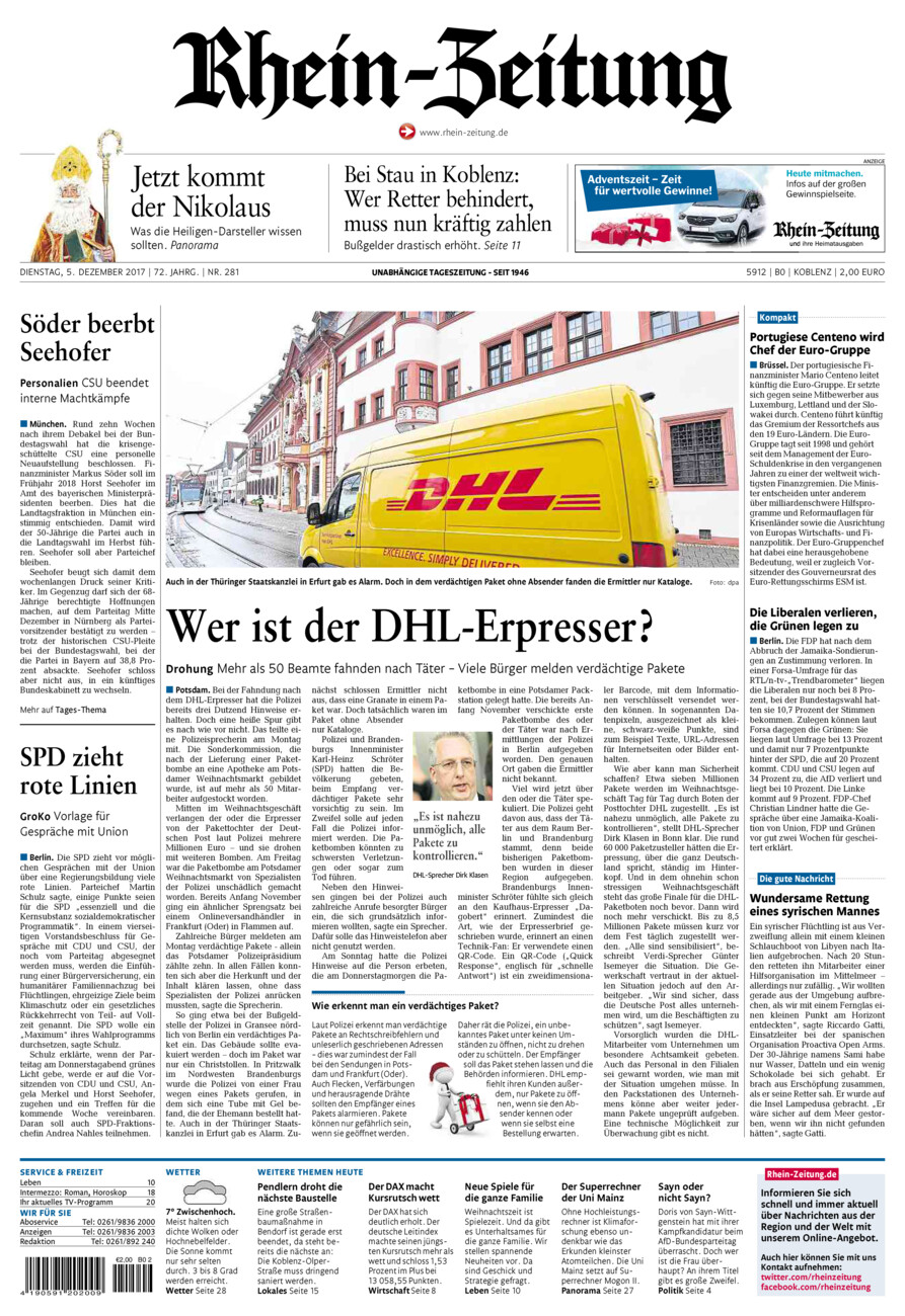 Rhein-Zeitung Koblenz & Region vom Dienstag, 05.12.2017