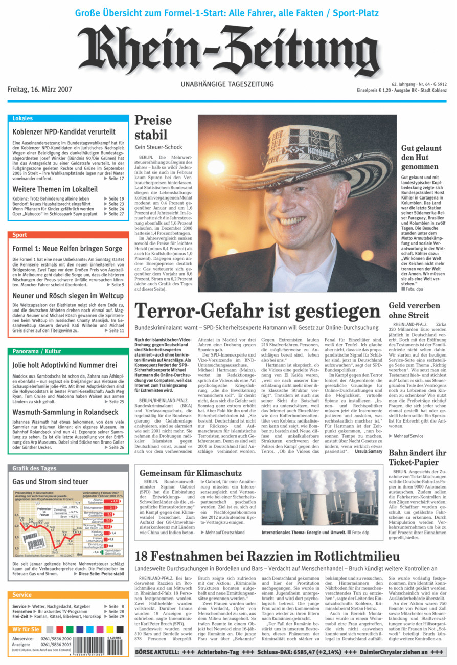 Rhein-Zeitung Koblenz & Region vom Freitag, 16.03.2007