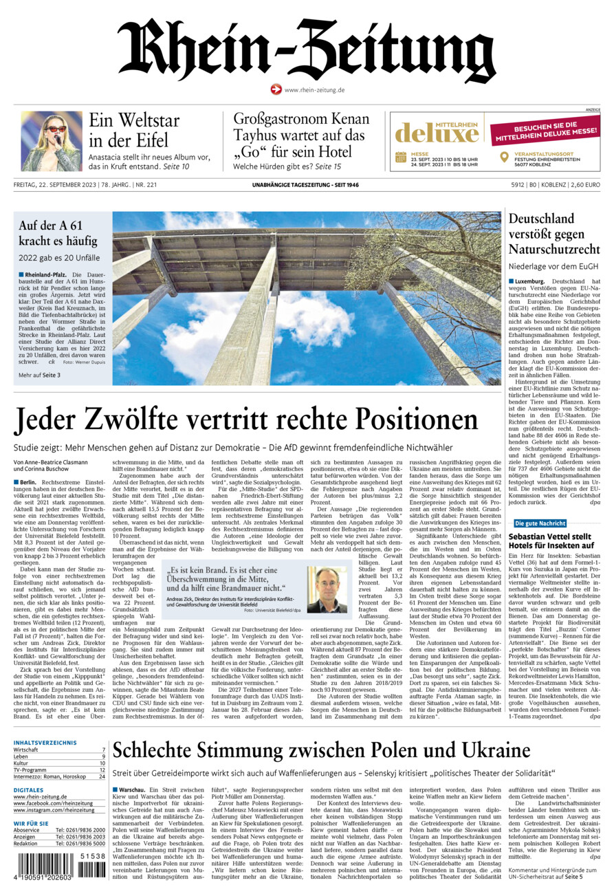 Rhein-Zeitung Koblenz & Region vom Freitag, 22.09.2023