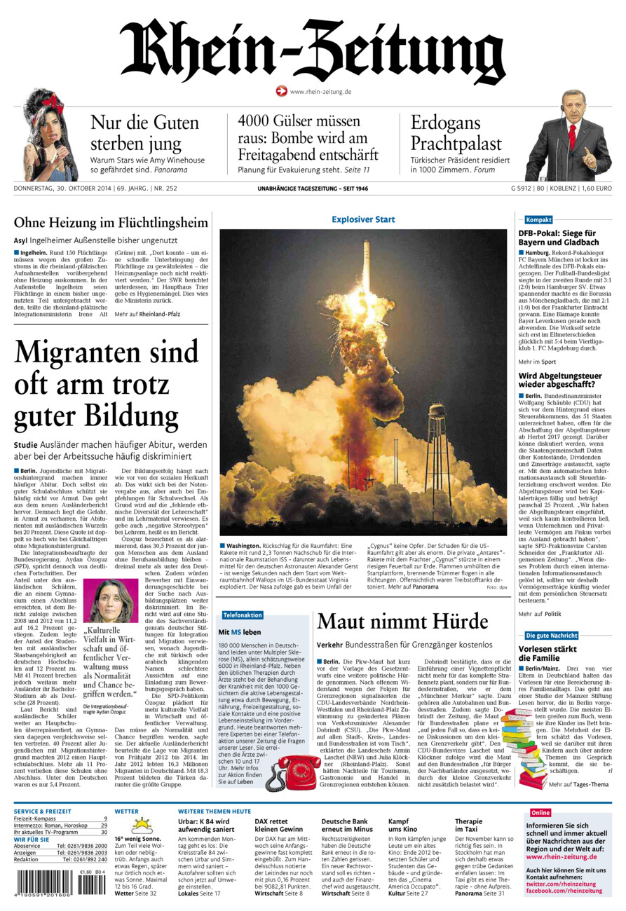 Rhein-Zeitung Koblenz & Region vom Donnerstag, 30.10.2014