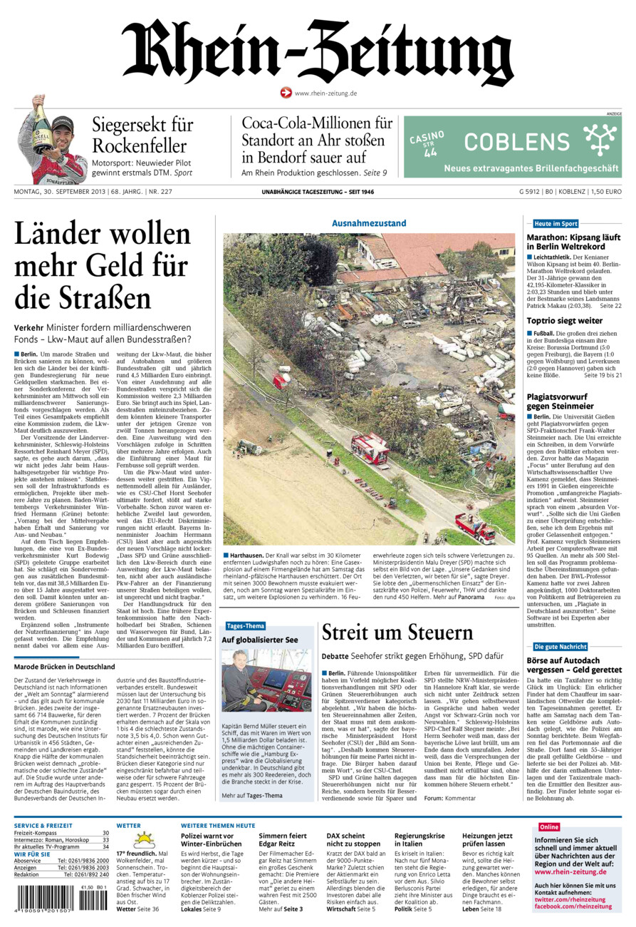 Rhein-Zeitung Koblenz & Region vom Montag, 30.09.2013