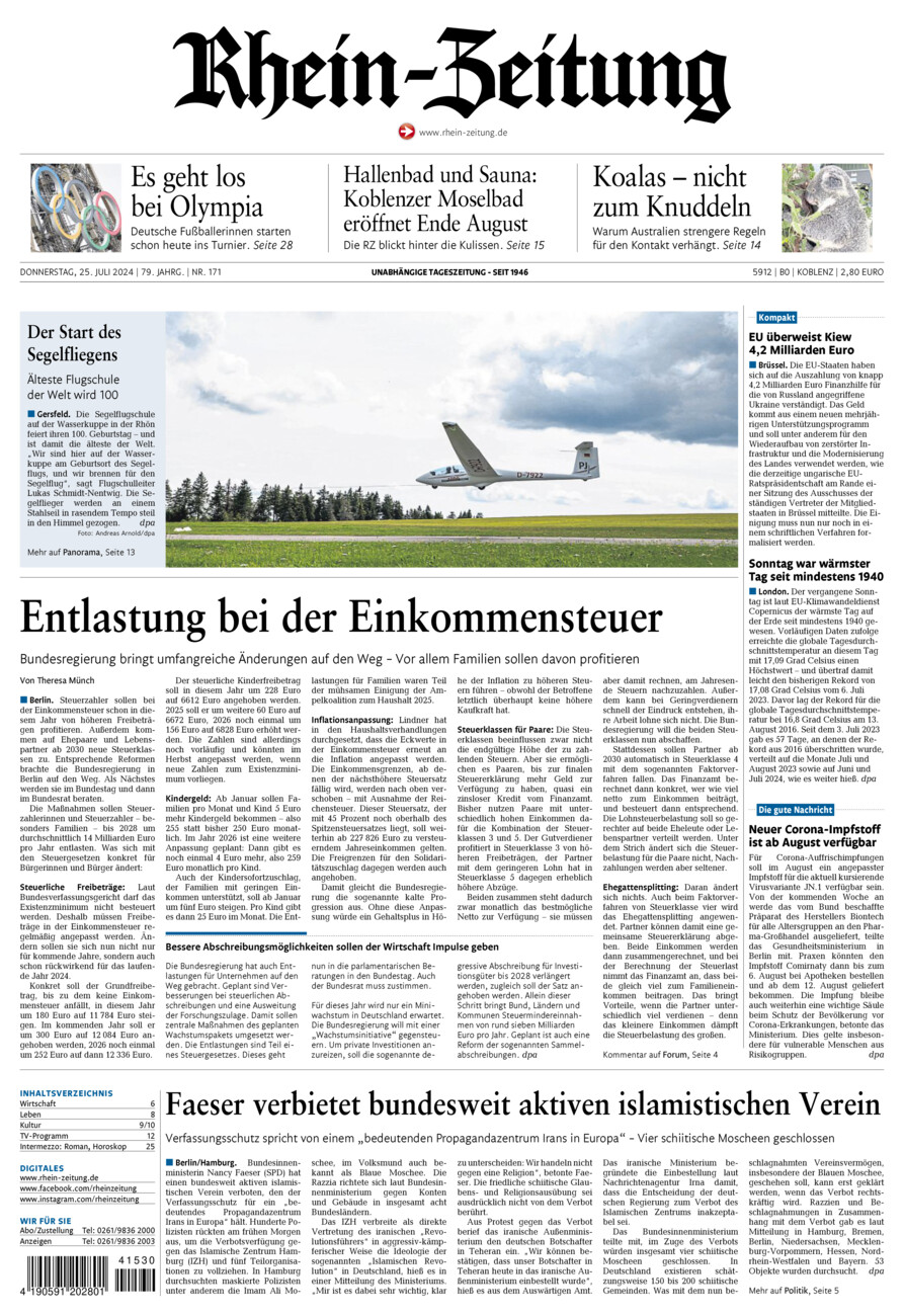 Rhein-Zeitung Koblenz & Region vom Donnerstag, 25.07.2024