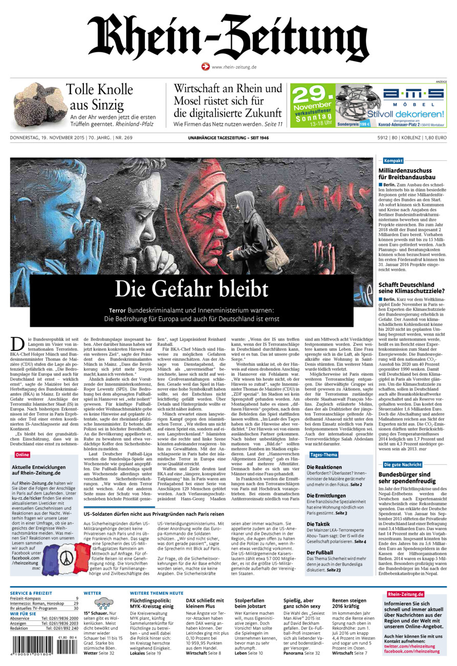 Rhein-Zeitung Koblenz & Region vom Donnerstag, 19.11.2015