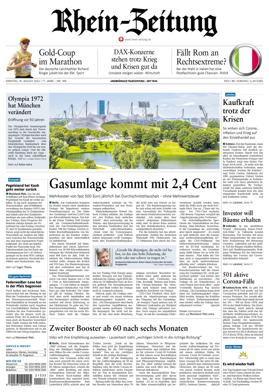 Rhein-Zeitung Koblenz & Region vom Dienstag, 16.08.2022