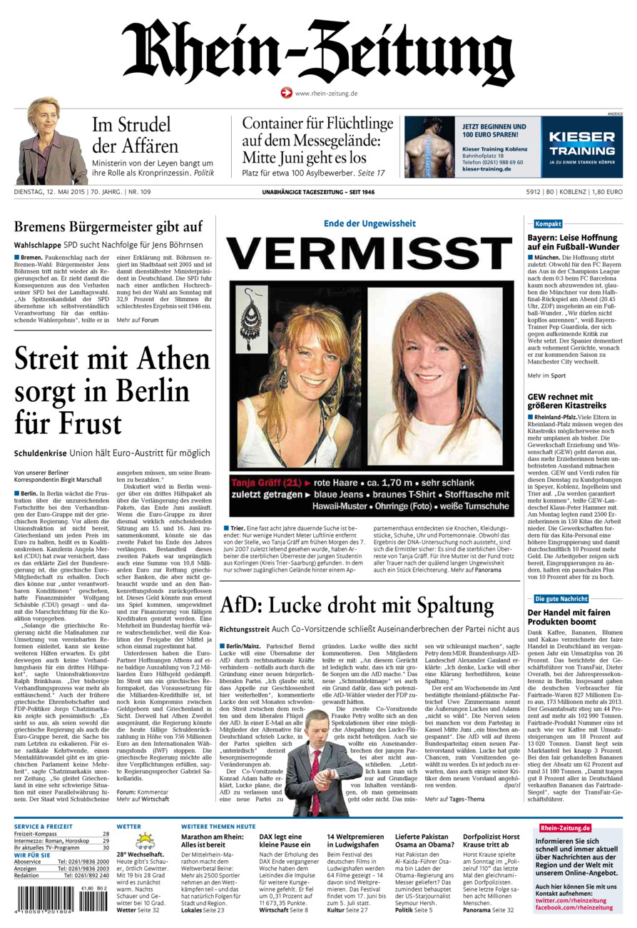 Rhein-Zeitung Koblenz & Region vom Dienstag, 12.05.2015