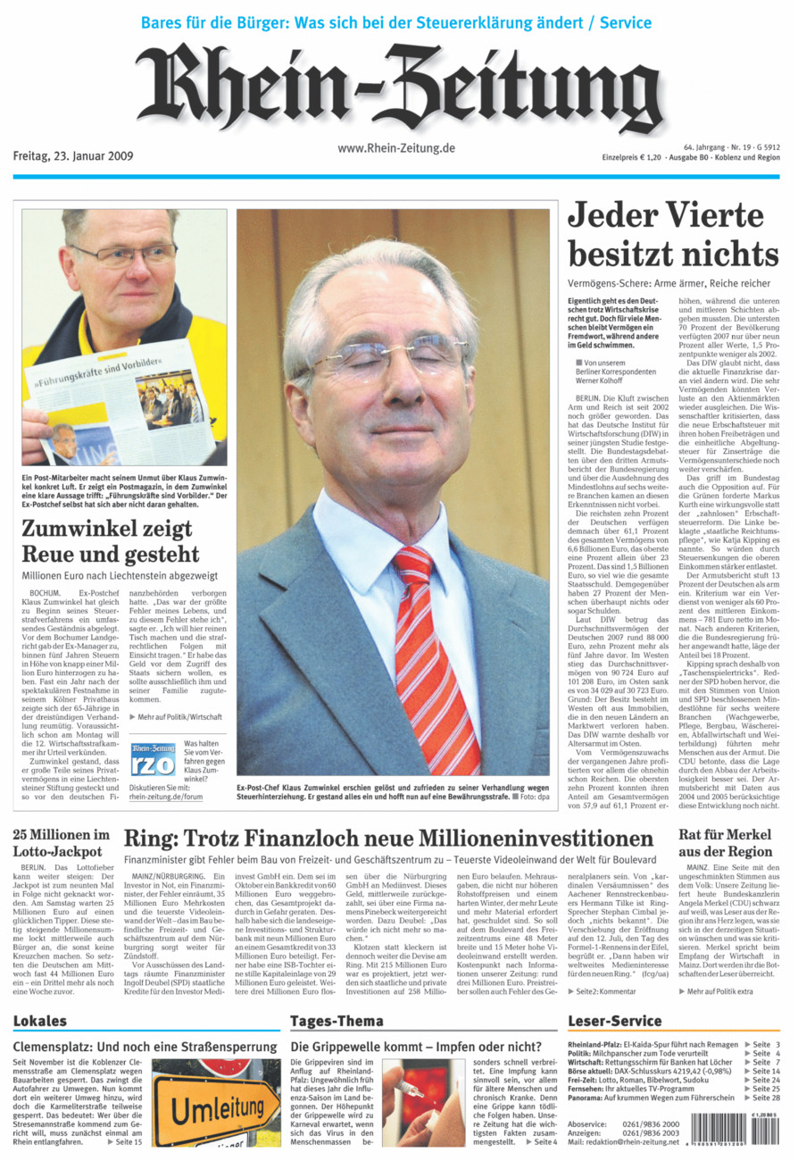 Rhein-Zeitung Koblenz & Region vom Freitag, 23.01.2009