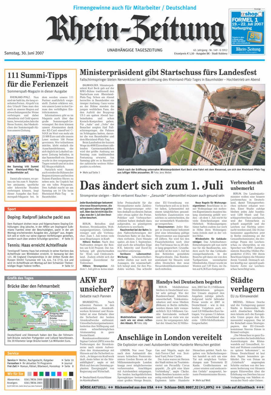 Rhein-Zeitung Koblenz & Region vom Samstag, 30.06.2007