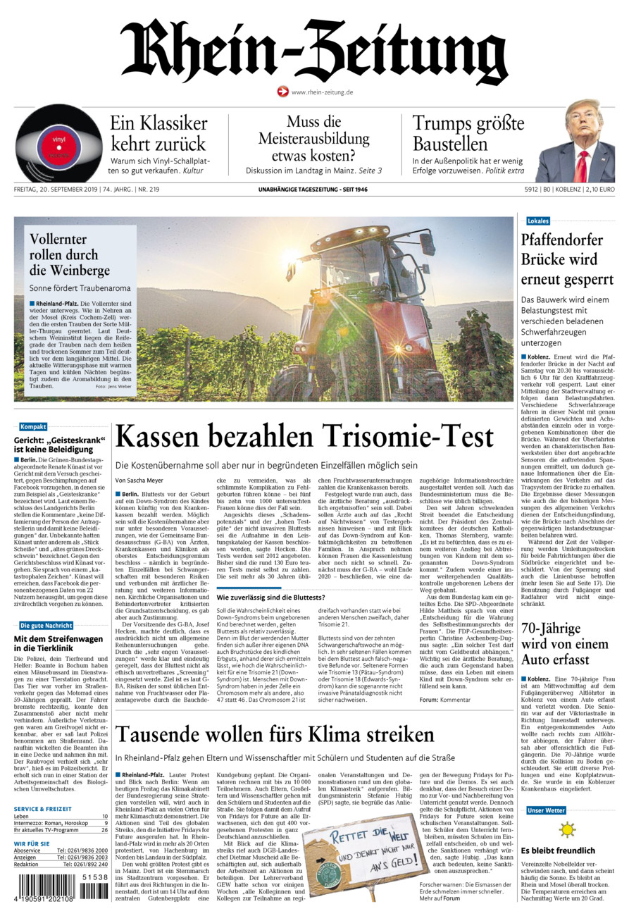 Rhein-Zeitung Koblenz & Region vom Freitag, 20.09.2019