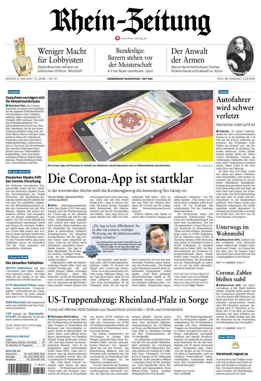 Rhein-Zeitung Koblenz & Region vom Montag, 08.06.2020