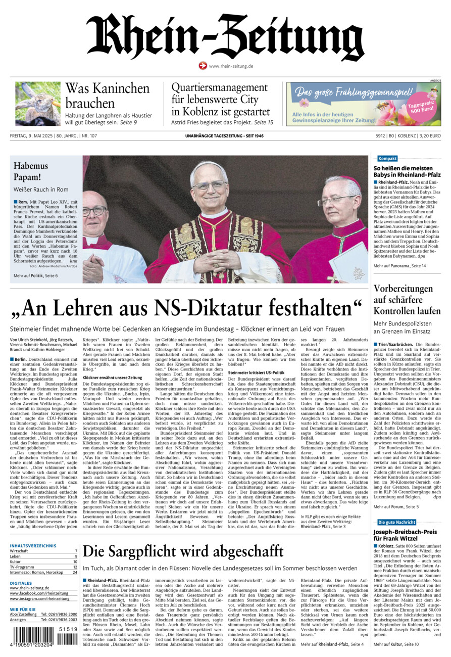 Rhein-Zeitung Koblenz & Region vom Freitag, 09.05.2025