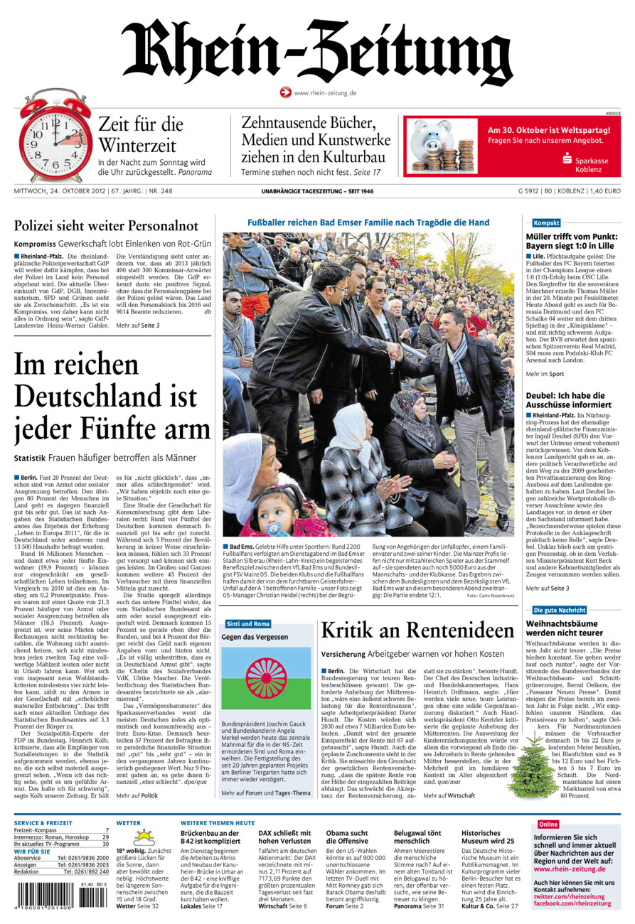 Rhein-Zeitung Koblenz & Region vom Mittwoch, 24.10.2012