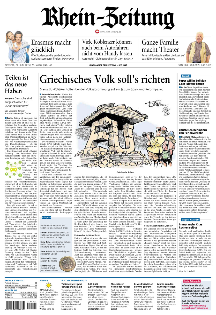 Rhein-Zeitung Koblenz & Region vom Dienstag, 30.06.2015