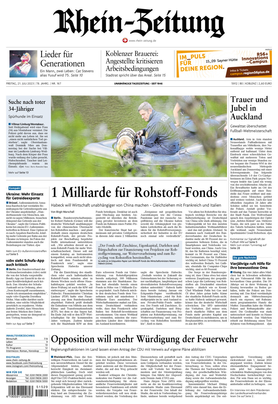 Rhein-Zeitung Koblenz & Region vom Freitag, 21.07.2023