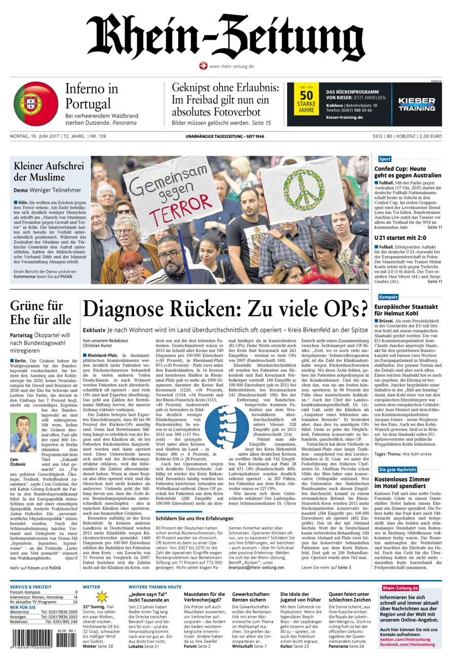 Rhein-Zeitung Koblenz & Region vom Montag, 19.06.2017
