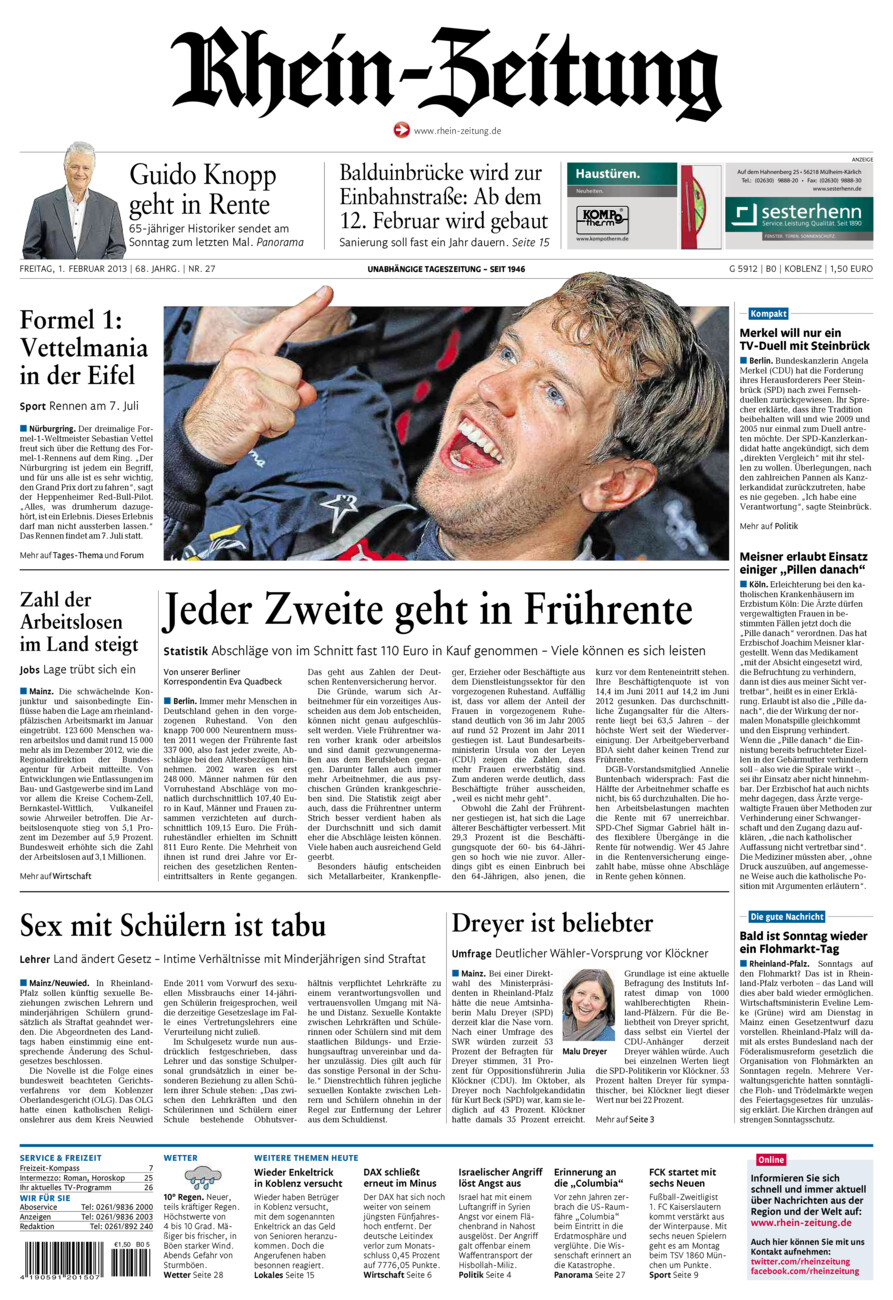 Rhein-Zeitung Koblenz & Region vom Freitag, 01.02.2013
