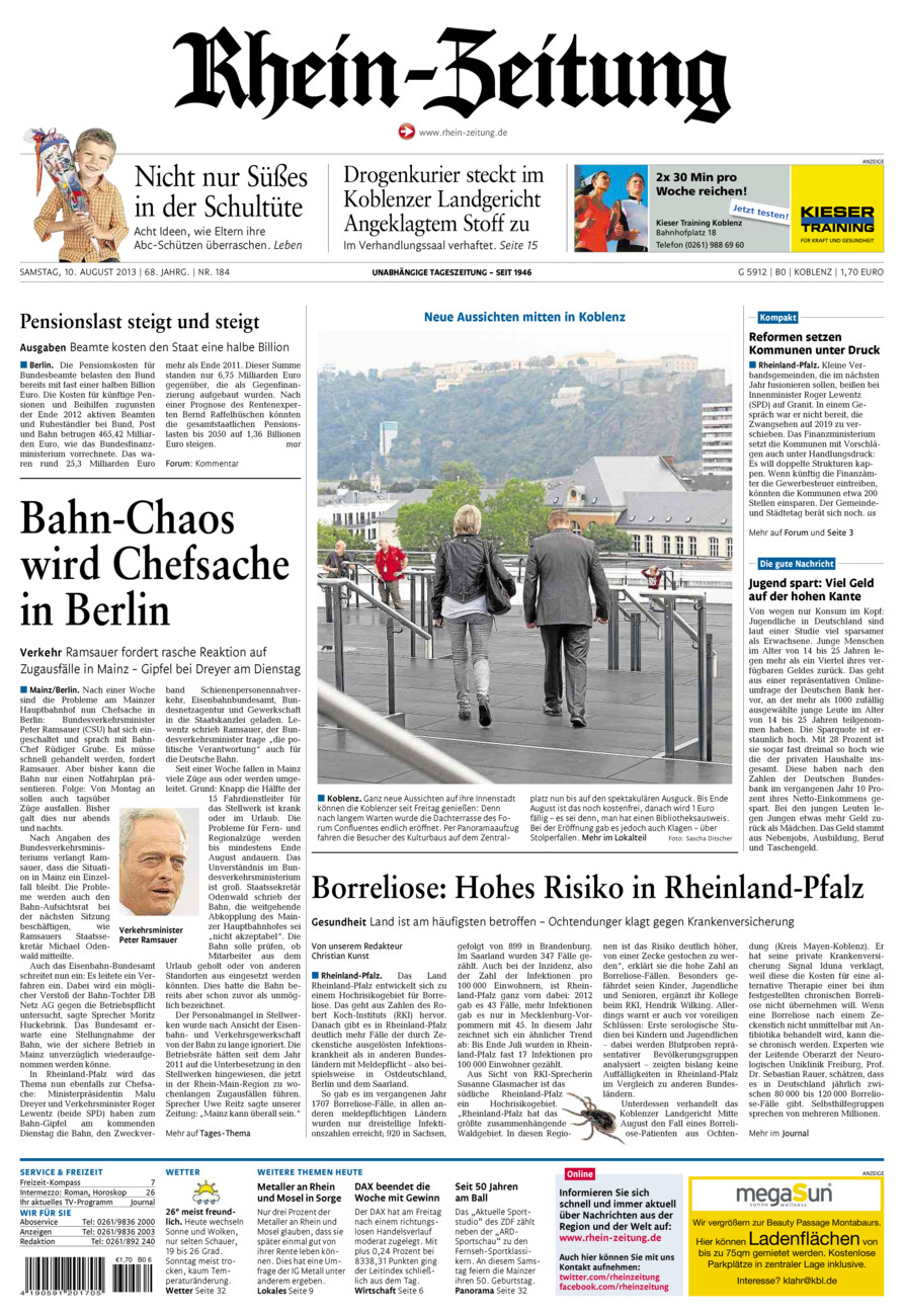 Rhein-Zeitung Koblenz & Region vom Samstag, 10.08.2013