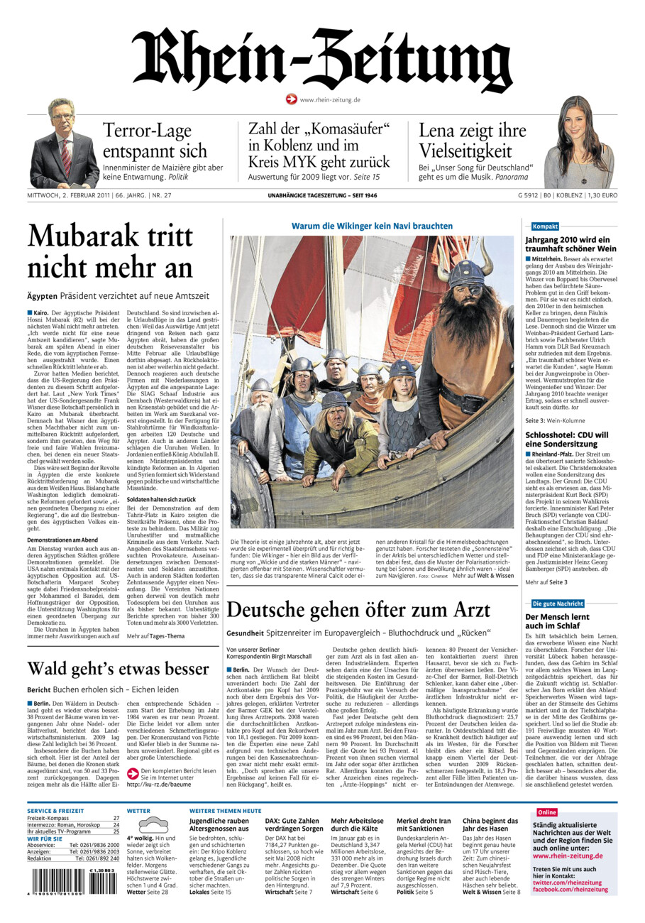 Rhein-Zeitung Koblenz & Region vom Mittwoch, 02.02.2011