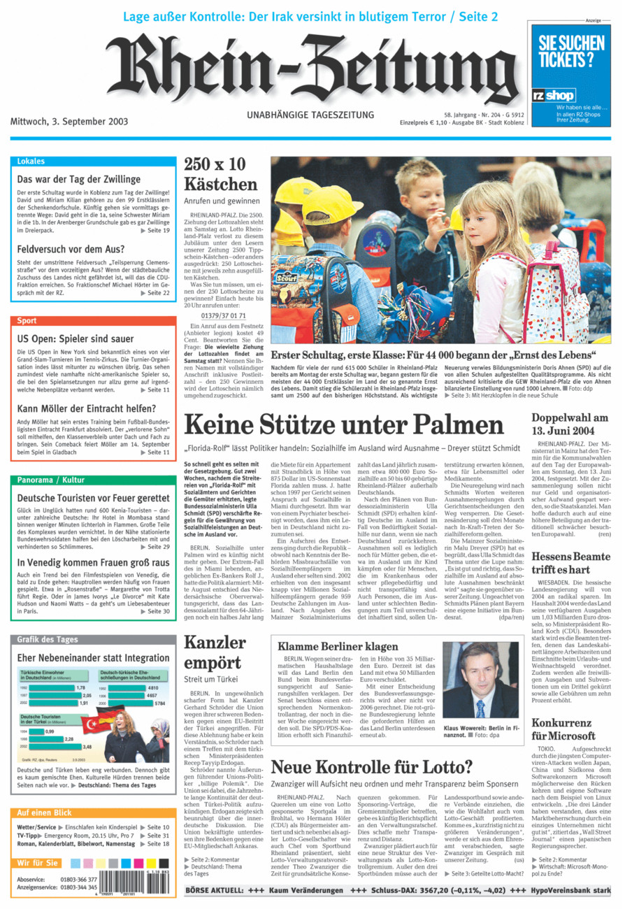 Rhein-Zeitung Koblenz & Region vom Mittwoch, 03.09.2003